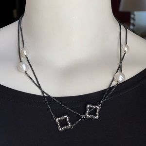 David Yurman Midnight Melange Diamond & Pearl Necklace 40” Long